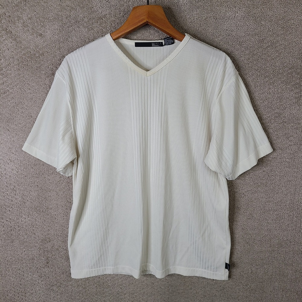 Point X Shirt Mens Large Cream Off White Ribbed V-Neck Short Sleeve Casual